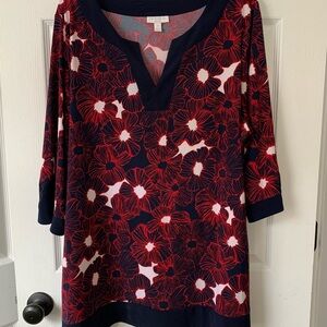 Floral Red, White and Blue Tunic Top